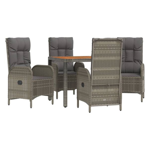 vidaXL 5 Piece Garden Dining Set with Cushions Grey Poly Rattan
