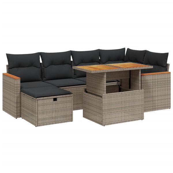 vidaXL 7 Piece Garden Sofa Set with Cushions Grey Poly Rattan