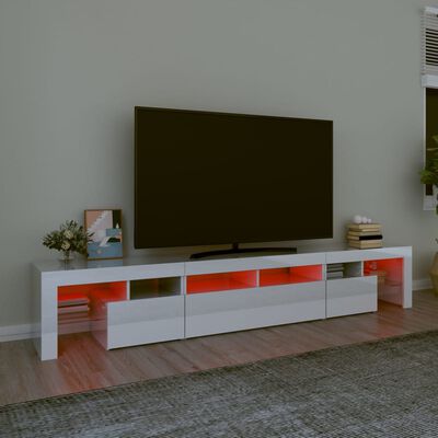 vidaXL TV Cabinet with LED Lights High Gloss White 230x36.5x40 cm