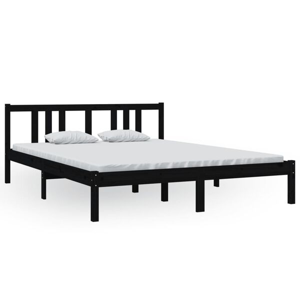 vidaXL Bed Frame without Mattress Black Solid Wood 150x200 cm King Size King Size