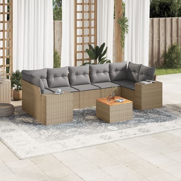 vidaXL 8 Piece Garden Sofa Set with Cushions Beige Poly Rattan