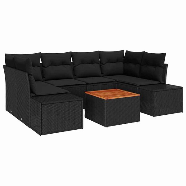 vidaXL Garden Sofa Set with Cushion 7 pcs Black Poly rattan