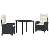 vidaXL Garden Dining Set with Cushion 3 pcs Black Poly Rattan