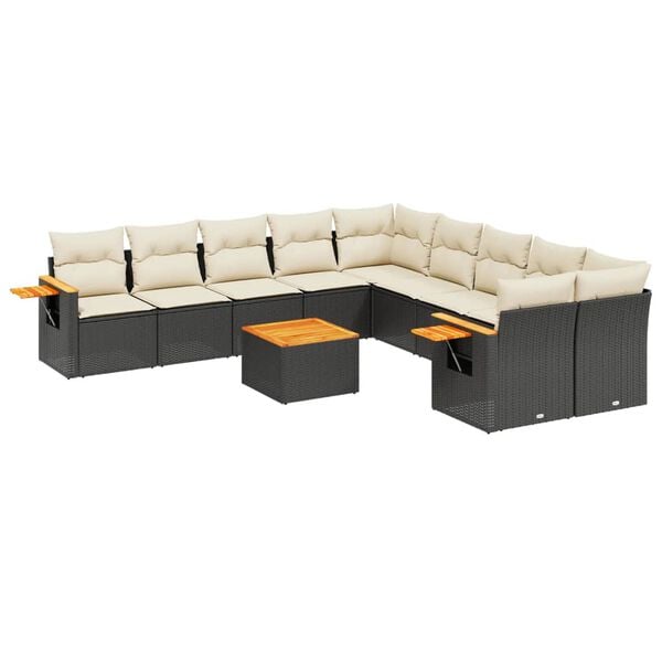 vidaXL 11 Piece Garden Sofa Set with Cushions Black Poly Rattan