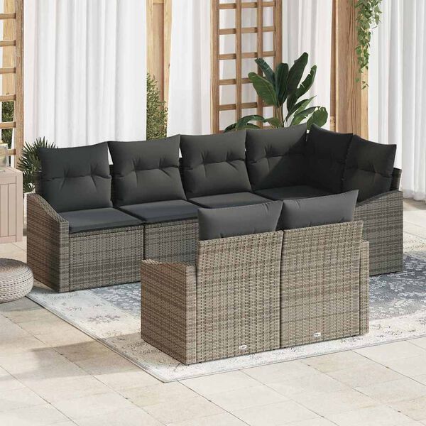 vidaXL Garden Sofa Set with Cushion 7 pcs Grey Poly Rattan