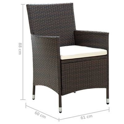 vidaXL Garden Chairs with Cushions 2 pcs Poly Rattan Brown
