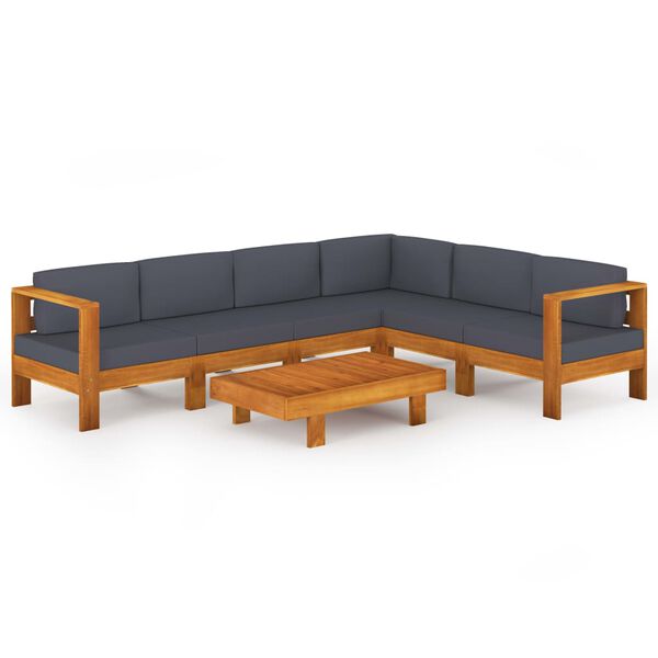 vidaXL 7 Piece Garden Lounge Set with Dark Grey Cushions Acacia Wood