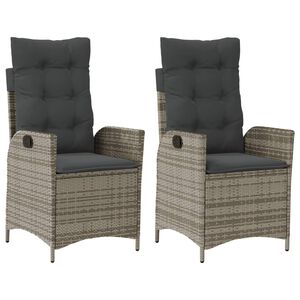 vidaXL Reclining Garden Chairs 2 pcs with Cushions Grey Poly Rattan