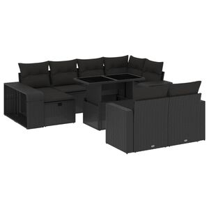 vidaXL 11 Piece Garden Sofa Set with Cushions Black Poly Rattan