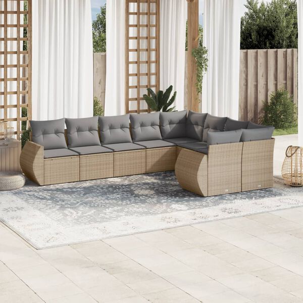 vidaXL 9 Piece Garden Sofa Set with Cushions Beige Poly Rattan
