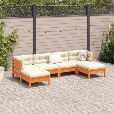 vidaXL 6 Piece Garden Sofa Set with Cushions Wax Brown Solid Wood Pine