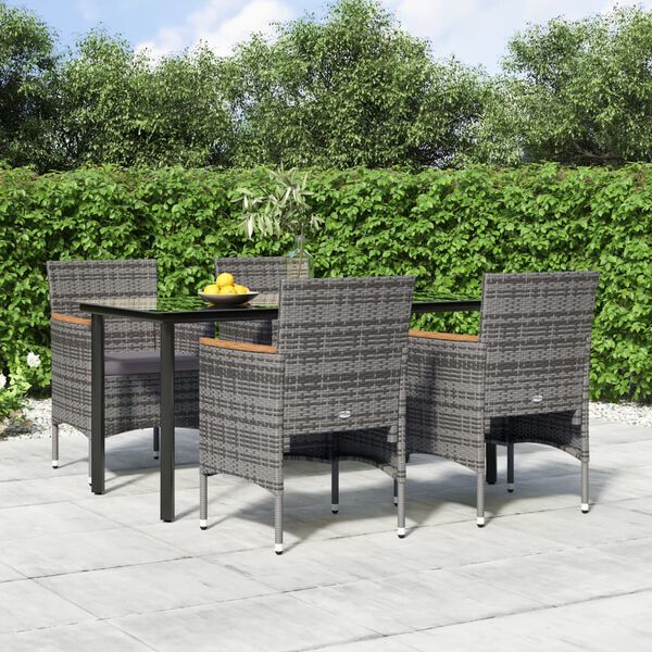 vidaXL 5 Piece Garden Dining Set with Cushions Grey and Black