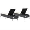 vidaXL Sun Loungers with Cushions 2 pcs Black Poly Rattan