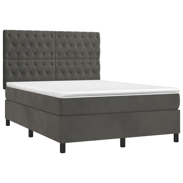 vidaXL Box Spring Bed with Mattress Dark Grey 137x187 cm Double Size Velvet