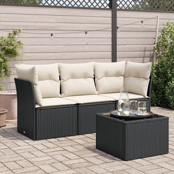vidaXL 4 Piece Garden Sofa Set with Cushions Black Poly Rattan