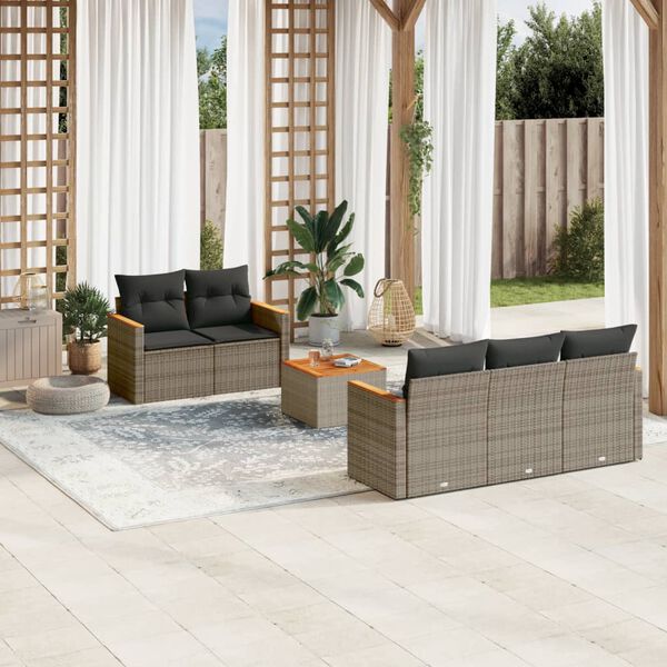vidaXL 6 Piece Garden Sofa Set with Cushions Grey Poly Rattan