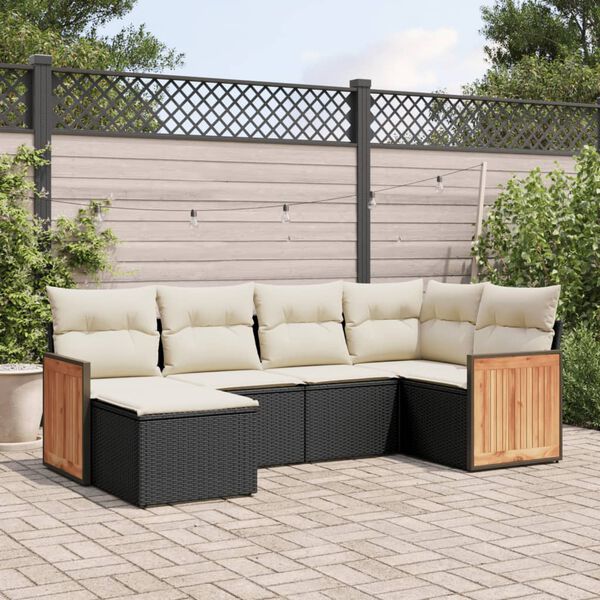 vidaXL 6 Piece Garden Sofa Set with Cushions Black Poly Rattan