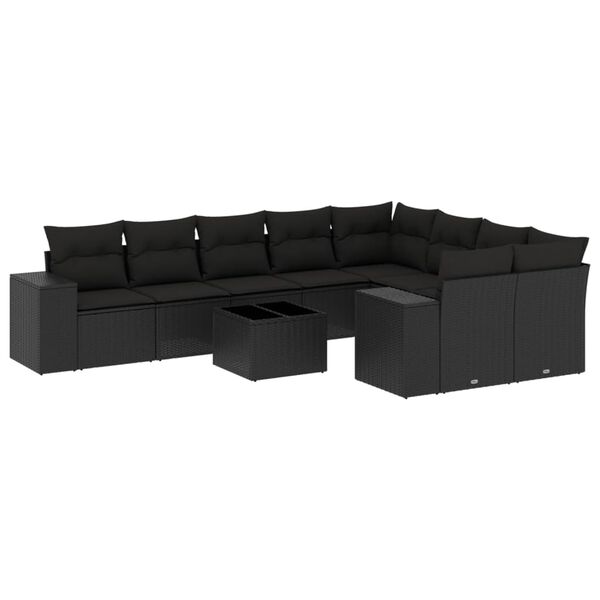 vidaXL 10 Piece Garden Sofa Set with Cushions Black Poly Rattan