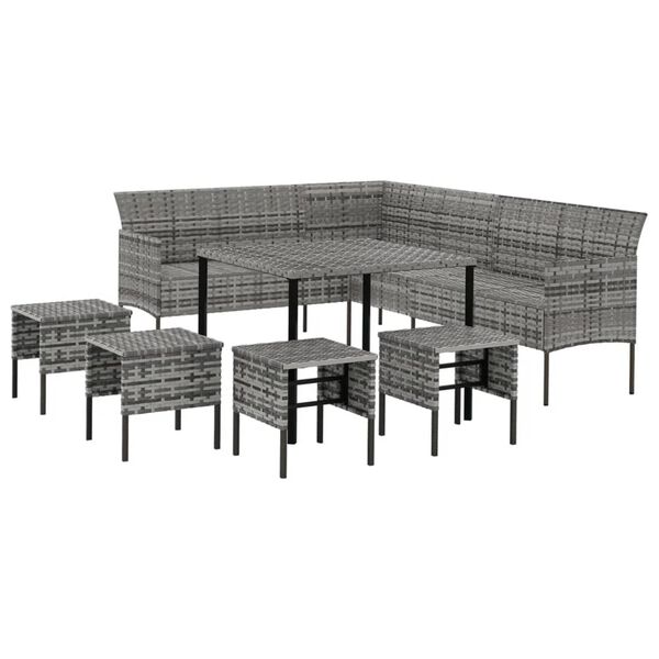 vidaXL 6 Piece Garden Dining Set with Cushions Grey Poly Rattan