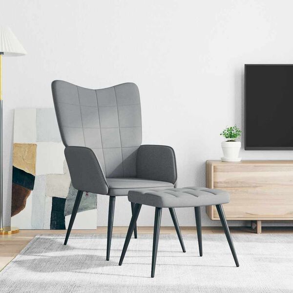 vidaXL Relaxing Chair with a Stool Light Grey Fabric