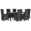 vidaXL 7 Piece Garden Dining Set with Cushions Black Poly Rattan