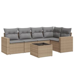 vidaXL 6 Piece Garden Sofa Set with Cushions Beige Poly Rattan