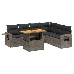vidaXL 7 Piece Garden Sofa Set with Cushions Grey Poly Rattan