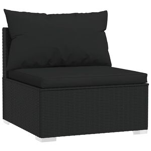 vidaXL Garden Middle Sofa with Cushions Black Poly Rattan