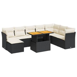 vidaXL 9 Piece Garden Sofa Set with Cushions Black Poly Rattan