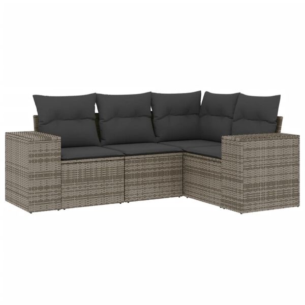vidaXL 4 Piece Garden Sofa Set with Cushions Grey Poly Rattan