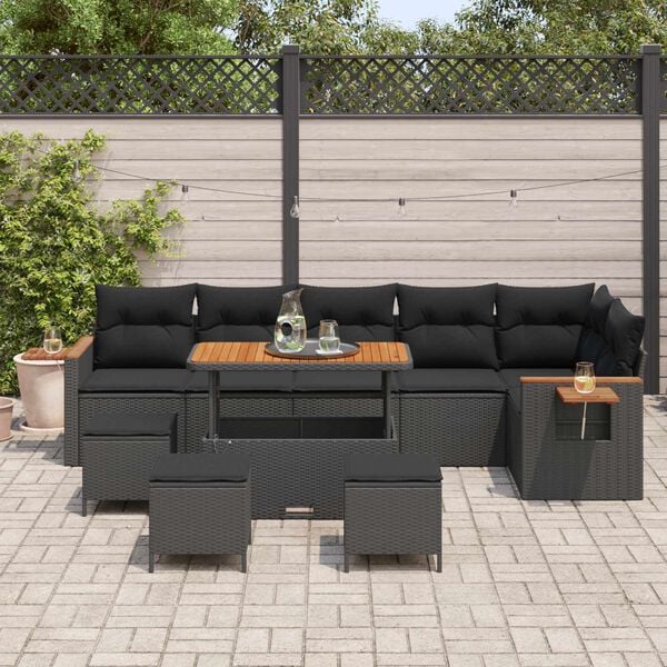 vidaXL Garden Sofa Set with Cushion 10 pcs Black