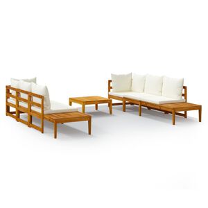 vidaXL 5 Piece Garden Lounge Set with Cream White Cushions Acacia Wood