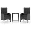 vidaXL 3 Piece Garden Bistro Set Poly Rattan and Glass Black