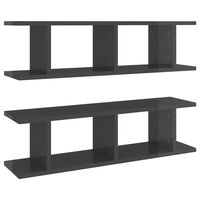 vidaXL Wall Shelves 2 pcs High Gloss Grey 75x18x20 cm Engineered Wood