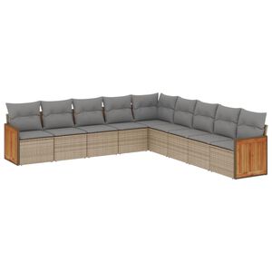 vidaXL 9 Piece Garden Sofa Set with Cushions Beige Poly Rattan