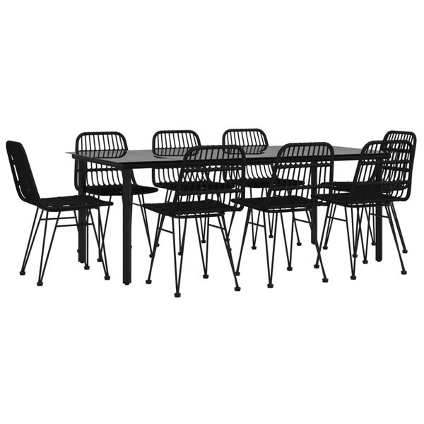 vidaXL 9 Piece Garden Dining Set Black Poly Rattan