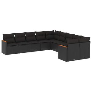 vidaXL 10 Piece Garden Sofa Set with Cushions Black Poly Rattan