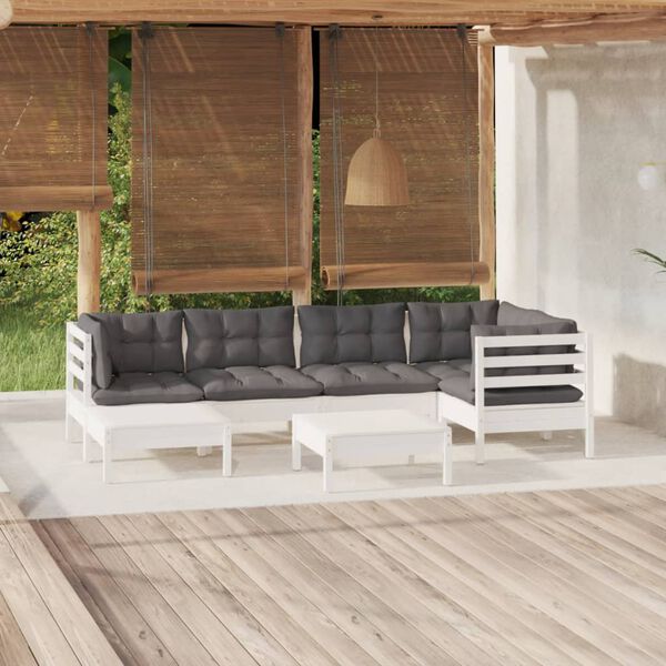 vidaXL 7 Piece Garden Lounge Set with Cushions White Solid Pinewood