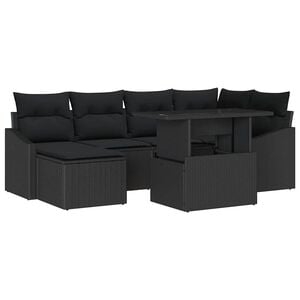 vidaXL Garden Sofa Set 7 pcs Black Poly Rattan, Powder-Coated Steel