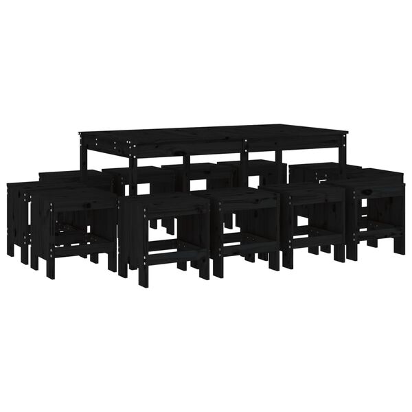 vidaXL 13 Piece Garden Dining Set Black Solid Wood Pine