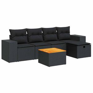 vidaXL 6 Piece Garden Sofa Set with Cushions Black Poly Rattan