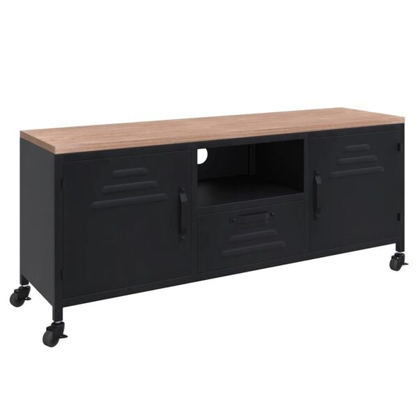 vidaXL TV Cabinet Black 110x30x43 cm Iron and Solid Wood Fir
