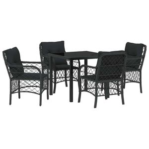 vidaXL Garden Dining Set 5 pcs Black Poly Rattan