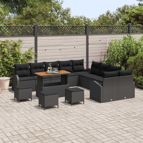vidaXL Garden Sofa Set with Cushion with Storage 14 pcs Black