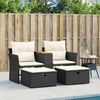 vidaXL Garden Sofa 2-Seater with Stools Black Poly Rattan