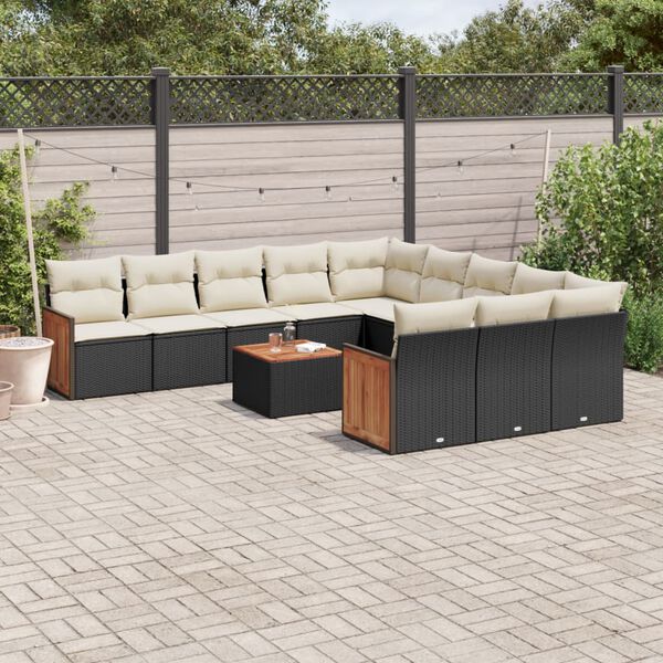 vidaXL 12 Piece Garden Sofa Set with Cushions Black Poly Rattan