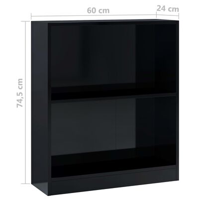 vidaXL Bookshelf High Gloss Black 60x24x74.5 cm Engineered Wood