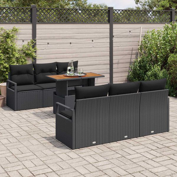vidaXL Garden Sofa Set with Storage 7 pcs Black Poly rattan