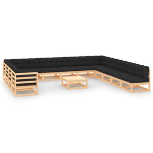 vidaXL 14 Piece Garden Lounge Set with Anthracite Cushions Pinewood