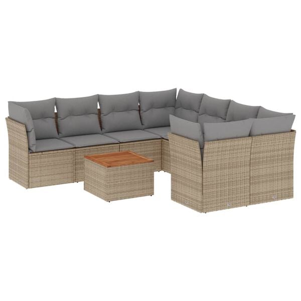 vidaXL 9 Piece Garden Sofa Set with Cushions Beige Poly Rattan
